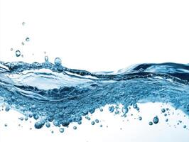 Waves splashing with bubbles in clear water against a white background photo
