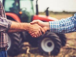Farmers agree on a new crop partnership in the field photo