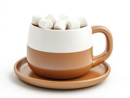 Cozy cup of cocoa topped with marshmallows on a saucer photo