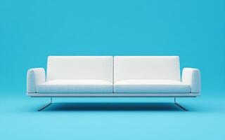 Modern white sofa against a bright blue background photo