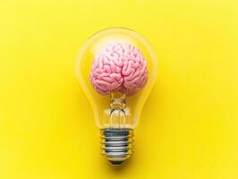 Conceptual illustration of innovation with a brain in a light bulb photo