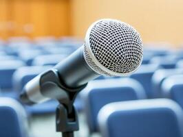 Microphone positioned for speech at an event venue photo