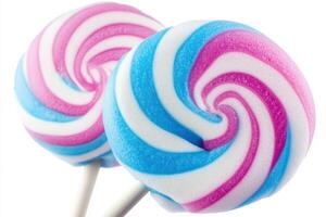 Colorful swirl lollipops on display in bright lighting photo