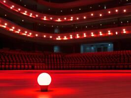 Red illuminated stage with spotlight in an empty theater setting photo