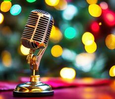 Vintage microphone ready for festive holiday performance photo