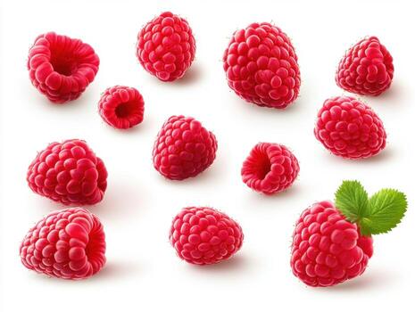 Fresh raspberries arranged on a bright background photo