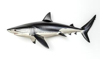 Model of a shark displayed against a white background photo
