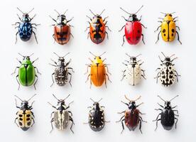 Colorful collection of beetles displayed on a white background photo