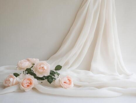 delicado rosas arreglado con escarpado tela para suave estético monitor foto