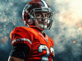 Helmed football player poses confidently before the game photo