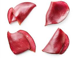 Slices of cured meat arranged on a white photo