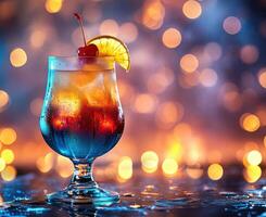 Colorful cocktail on the table with vibrant bokeh background photo