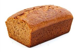 Freshly baked loaf of bread displayed on a clean surface photo