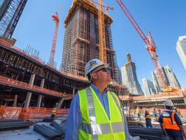 Construction supervisor overseeing a high-rise building project photo