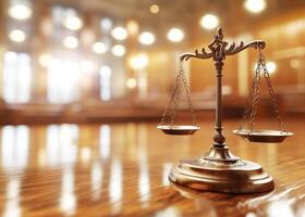 Balance of justice in a courtroom setting during the day photo
