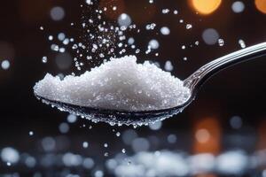 Close-up of sugar being poured from a spoon photo