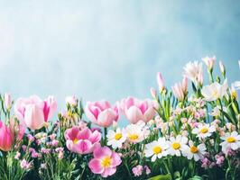 Colorful spring flowers in a lush, soft backdrop photo