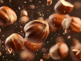Hazelnuts in motion create a dynamic display of nature's bounty photo