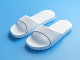 Simple white sandals on clean blue background photo