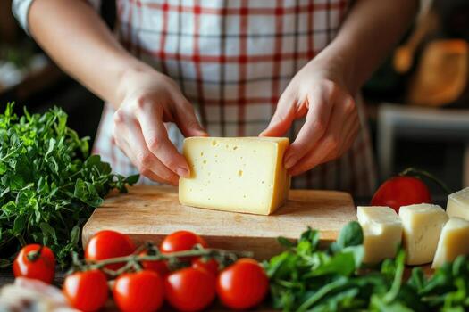 Preparing fresh ingredients in a rustic kitchen setting photo