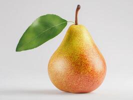 Fresh ripe pear with green leaf on light background photo