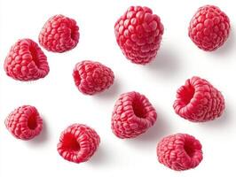 raspberries arranged on a white background for display photo