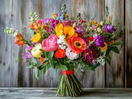 Colorful flower bouquet arranged with vibrant spring blooms photo