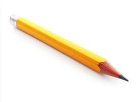 Bright yellow pencil with sharpened tip on white background photo