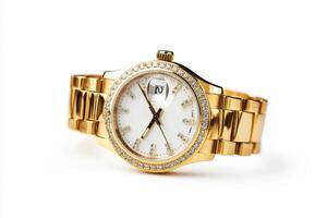 Luxury gold watch with diamond accents displayed elegantly photo