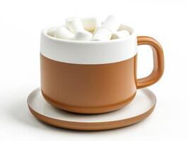 Warm cocoa with marshmallows served in a cozy mug on a plate photo