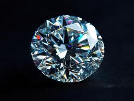 Brilliant cut diamond shines on dark background photo