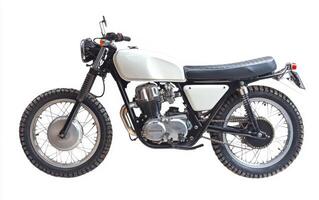Custom vintage motorcycle parked on neutral background photo