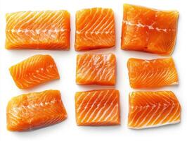High-quality salmon fillets arranged on a white background photo