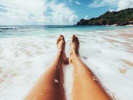 Relaxing by the shore enjoying gentle waves and sunny weather photo