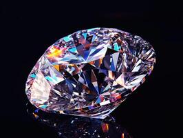 Sparkling diamond shines brightly against a dark background photo