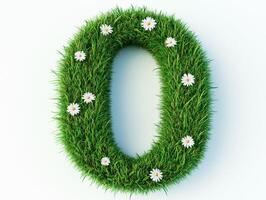Number zero made of grass and daisies on a light background photo