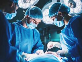 Surgeons performing operation in a sterile medical environment photo
