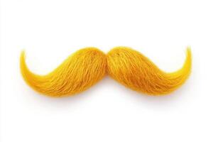 Bright yellow mustache with fluffy texture on white background photo