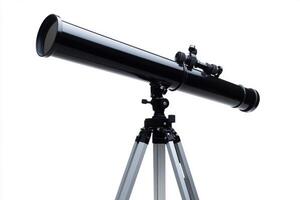 Exploring the universe with a sleek black telescope in a studio photo