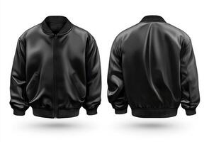 Black leather jacket displayed from front and back views photo