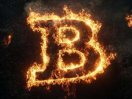 Fire igniting the letter B creating a dramatic visual effect photo