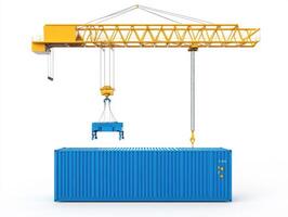 Container being lifted with a crane at a construction site photo