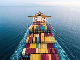 Container ship navigating calm waters under a clear sky photo