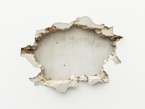 Wall damage reveals rough texture and hidden layers in a room photo