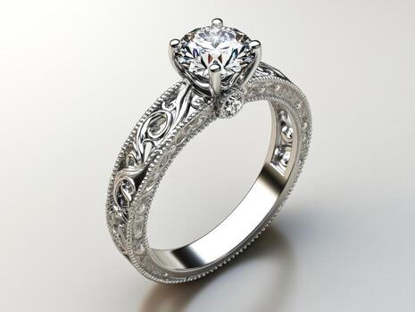 Elegant diamond ring with intricate design and polished finish photo