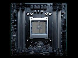 Detailed view of a computer motherboard with processor socket photo