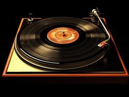 Vintage record player spins vinyl in a retro setting photo
