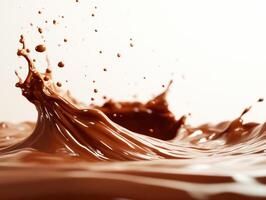 Chocolate splash creates dynamic shapes in stillness of dessert photo