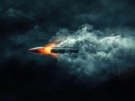Dynamic illustration of a projectile in motion through clouds photo