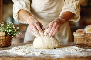 Baking bread in a rustic kitchen during daylight hours photo
